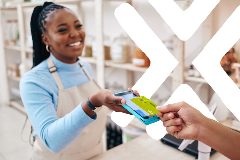 woman tapping card
