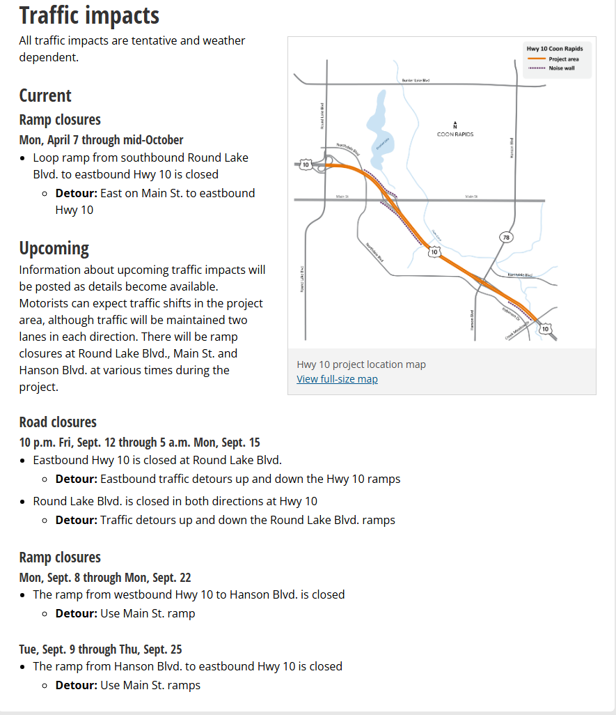Coon Rapids Branch ramp closure