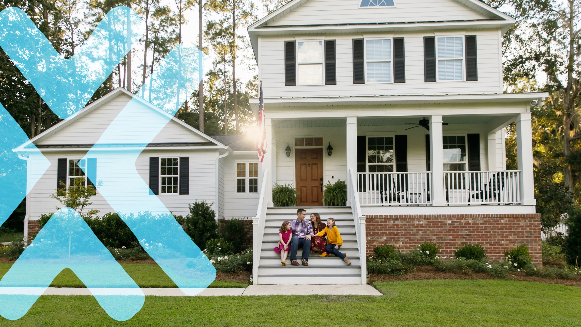 Family on porch steps